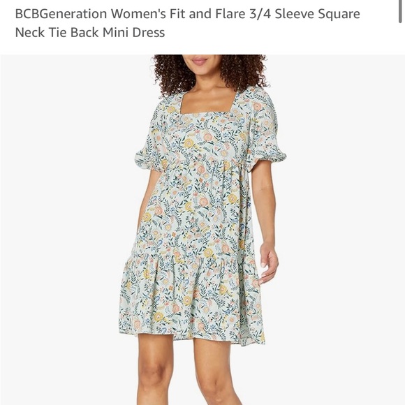 BCBGeneration Women's Fit & Flare 3/4 Sleeve Square Neck Mini Dress, large - Picture 11 of 17